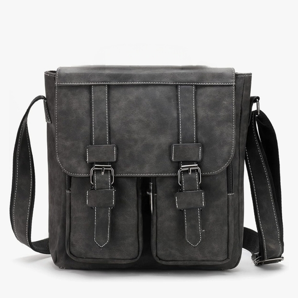 Black Messenger Bag with Adjustable Strap and Vintage Aesthetic - Picture 1 of 6